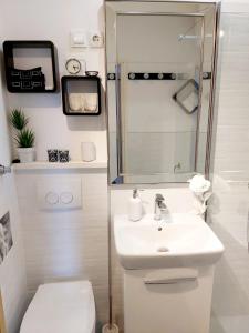 a small bathroom with a sink and a toilet at Teja Apartment in Split