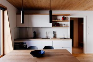 Kuchyň nebo kuchyňský kout v ubytování Apartmaji štAla