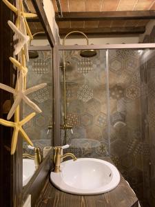 a bathroom with a sink and a shower at Agriturismo Galenzana in Marina di Campo