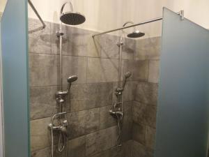 eine Dusche mit zwei Duschköpfen im Bad in der Unterkunft Apartmá s vlastní saunou in Lipník nad Bečvou