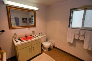 a bathroom with a sink and a toilet and a mirror at Cottage Inn by Casago McCall - Donerightmanagement in McCall
