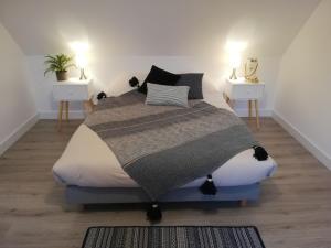 a bedroom with a large bed with two night stands at Gîte de Kerliguit 3 étoiles pour 6 personnes au cœur du Cap-Sizun in Mahalon