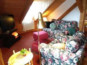 a living room with two couches and a tv at Ferienwohnung Lackenhäuser in Neureichenau