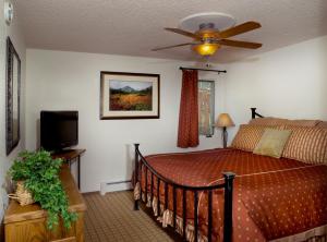 a bedroom with a bed and a flat screen tv at GetAways at Eagle Point Resort in Vail