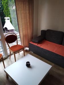- un salon avec un canapé et une table dans l'établissement Domek Kormoran, à Jarosławiec