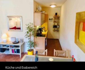 奧茨塞巴德·迪爾哈根的住宿－Die kleine Acht - direkt am Strand，客厅设有带水槽的厨房