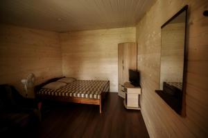 スヴィチャスにあるSadyba u Gansaのベッド1台とテレビが備わる小さな客室です。