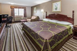 a hotel room with a bed and a desk at Super 8 by Wyndham Yorkville in Yorkville