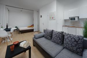 salon z kanapą i kuchnią w obiekcie Apartments Antons w Puli