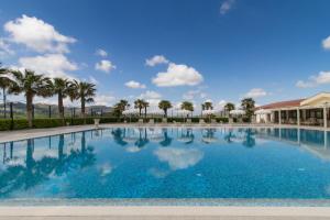a large swimming pool with palm trees in the background at Hotel Federico II in Enna