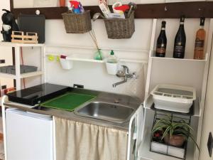 uma cozinha com um lavatório numa pequena casa em Green Corner Gelsomino em Cavalcaselle