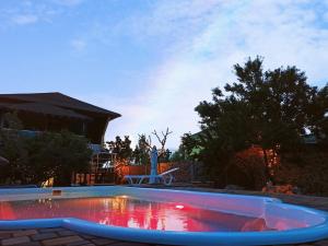 a swimming pool with a red liquid in it at Guest House Barkhat in Zatoka