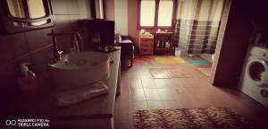 een badkamer met een wastafel en een wasmachine bij Rural hοuse in Kastrítsa