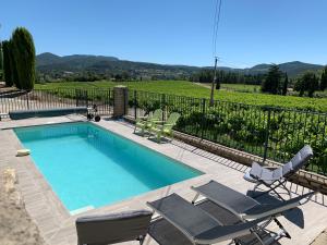 a swimming pool with two chairs at Le Mas Nathael in Vaison-la-Romaine