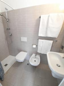 里米尼的住宿－Hotel Bing，一间带卫生间和水槽的浴室