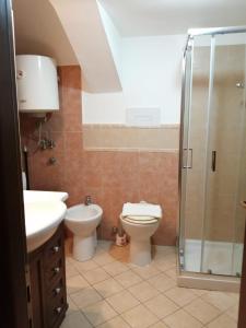 a bathroom with a shower and a toilet and a sink at Appartamento Miraglia in Reggio Calabria