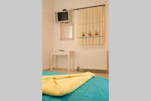 a room with a bed and a tv in it at Cycladic houses in rural surrounding 3 in Tholária