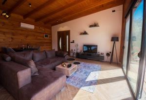 ein Wohnzimmer mit einem Sofa und einem TV in der Unterkunft Mare e monti in Ulcinj