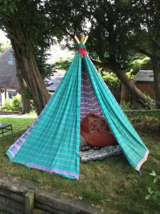 a teepee tent sitting on the grass in a yard at PieNook in Blandford Forum