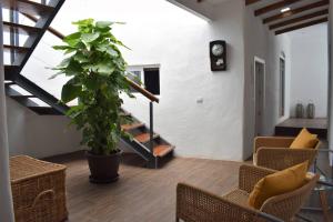 a living room with a staircase and a potted plant at La Casa Vieja in Arafo