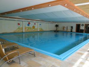 Ferienwohnung im Schwarzwald Oberwiesenhof في Seewald: مسبح ازرق كبير في مبنى