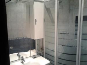 a bathroom with a sink and a shower at Apartments Krpan in Donja Klada