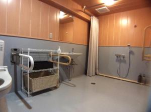 a bathroom with a shower and a sink and a toilet at Villa Alpen in Yamanouchi