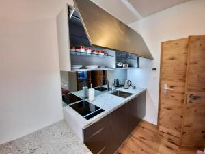 a kitchen with a sink and a counter top at Apartment Silver in Ljubljana