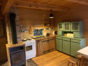a kitchen with a stove and a stove top oven at DOMY na GÓRCE in Narty