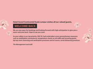 een screenshot van de welkom terug webpagina met roze bloemen bij Hotel Grand Continental Kuala Lumpur in Kuala Lumpur