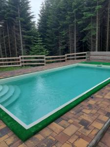 an empty swimming pool with a fence and trees at Ялинка in Migovo