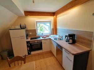 a small kitchen with a sink and a counter top at Pension Weinig in Gersfeld