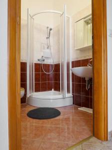 a bathroom with a shower and a sink at Apartments Ljubica Veilchen in Funtana