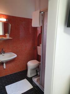 ein Bad mit einem WC und einem Waschbecken in der Unterkunft Pension Waldhof am Stubenbergsee in Stubenberg