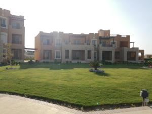 un grand jardin verdoyant avec des bâtiments en arrière-plan dans l'établissement Studio in Byoum by Qaroun lake in Fayoum, à Qaryat at Ta‘mīr as Siyāḩīyah