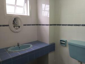 a bathroom with a sink and a mirror and a toilet at FH Comfy Home in Bukit Fraser