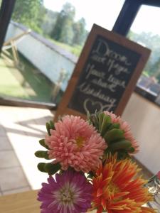 a vase filled with colorful flowers on a table at Guesthouse La maison de Fille in Diest