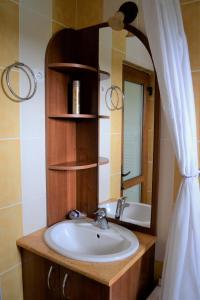 a bathroom with a sink and a mirror at Rozsi Mama in Sovata