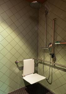a bathroom with a toilet and a shower at Sorell Hotel St. Peter in Zurich