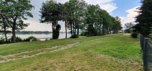 a path along the water with trees and a fence at NASZE BIAŁE pokój 2 osobowy in Okuninka