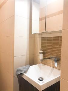 a bathroom with a white sink and a mirror at Studio Vieil Antibes - Saint Antoine in Antibes +12 photos