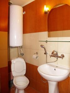 a bathroom with a toilet and a sink at Kazasovata Guest House in Tryavna