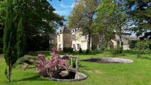 uma casa antiga com um jardim em frente em Manoir du Bellay em Montreuil-Bellay