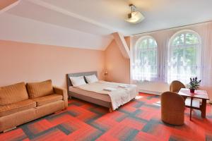 un dormitorio con una cama y un sofá en Sunvita, en Lądek-Zdrój