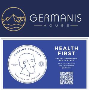 a label for a german house with a head on it at Germanis House in Agios Ioannis Pelio