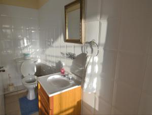 a bathroom with a sink and a toilet and a mirror at The Langdon House in Saint Georgeʼs