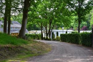 una entrada con árboles y casas en el fondo en Heidepark Veluwschkarakter, en Vierhouten