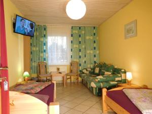 TV a/nebo společenská místnost v ubytování Hostel Waldhaus Am Ferienpark Mirow -Zimmer DU WC