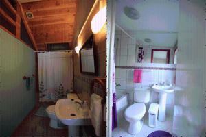 La petite salle de bains est pourvue de toilettes et d'un lavabo. dans l'établissement Hostal del Muelle, à Valdivia