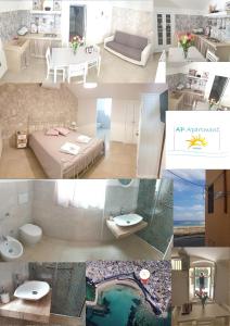 un collage di foto di una camera da letto e di un bagno di AP Apartment - Spiaggia della Purità a Gallipoli